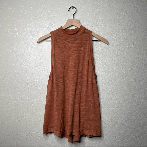 We The Free Mock Neck Sleeveless Tank Top Rust Burnt Orange Boho Free People - Picture 2 of 10